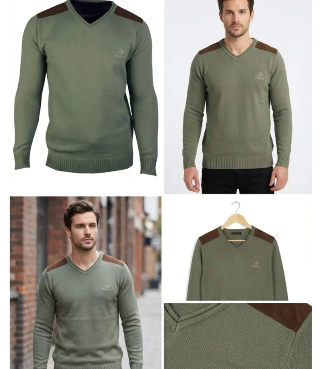 Pull Col V Homme Winchester Panel2 Vert Marine avec Renforts Suédine-3