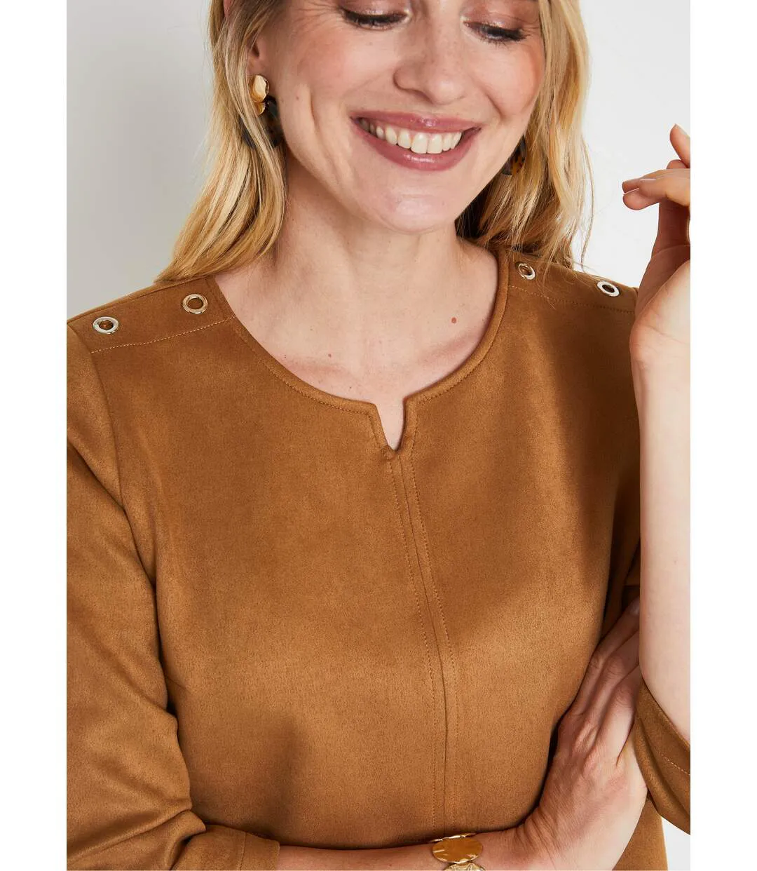 Robe ample courte en tissu suédé uni-3