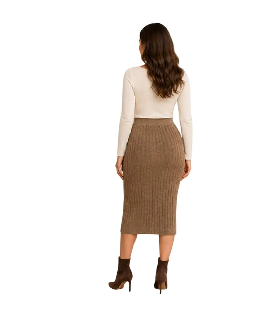 Womens/ladies Cava Ribbed Pencil Skirt Fossil Pieces-3