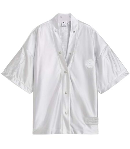 Womens/ladies Printed Relaxed Fit Overshirt Frost Gray Puma