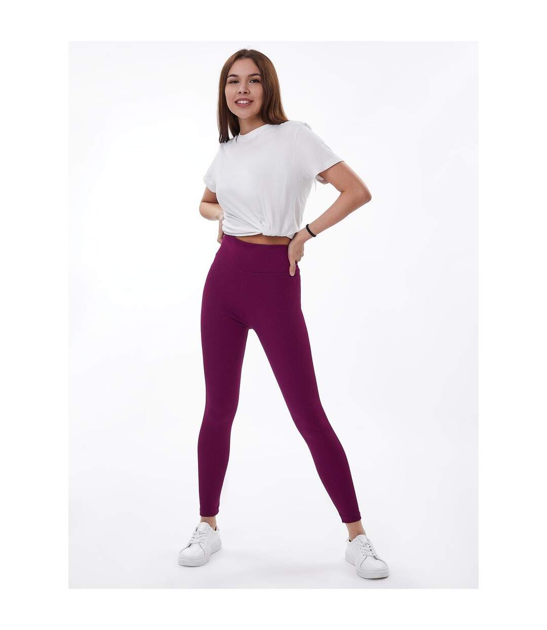 Womens/ladies zelal ribbed leggings burgundy Lookus