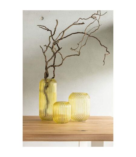 Vase Design en Verre Droit 36cm Jaune