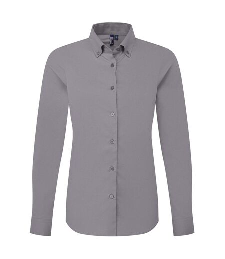 Womens/ladies supreme oxford long-sleeved shirt steel grey Premier