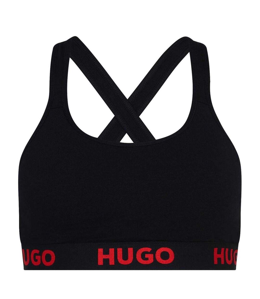Womens/ladies Cross Back Padded Sports Bra Black Hugo-2