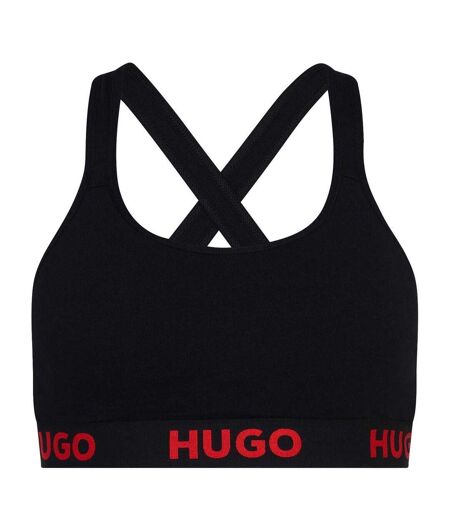 Womens/ladies Cross Back Padded Sports Bra Black Hugo