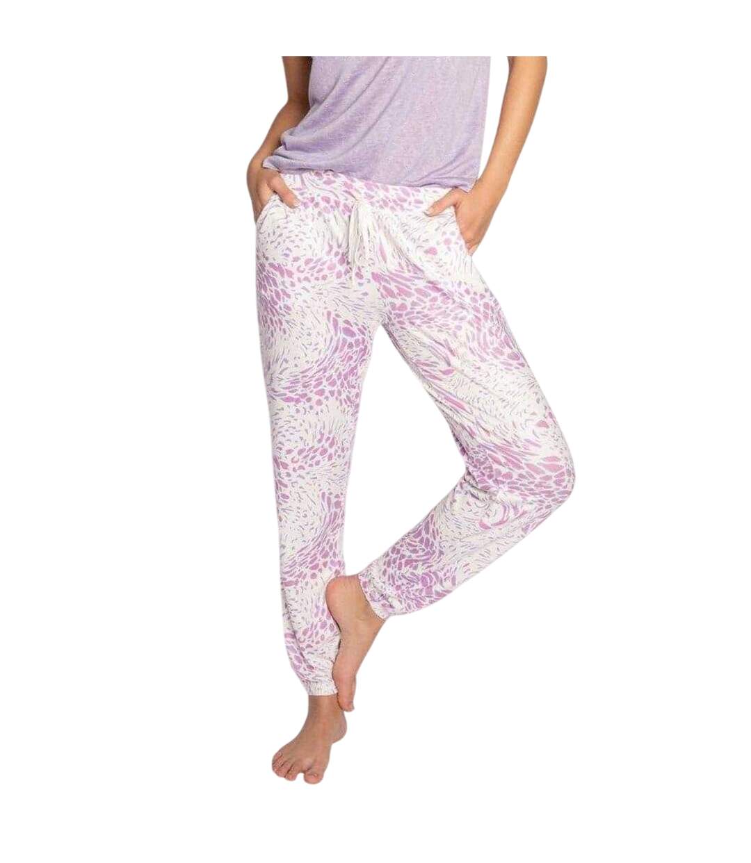Womens/ladies Leopard Joggers Off White PJ Salvage-3