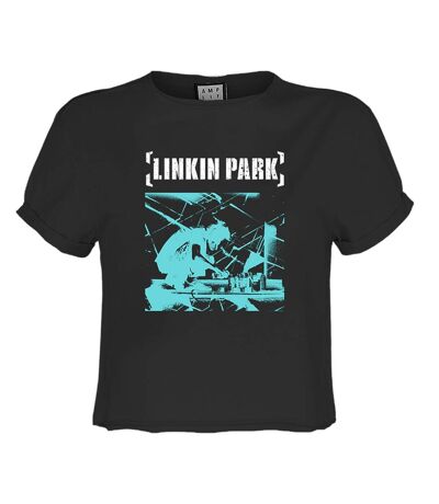 Womens/ladies meteora xray linkin park crop top charcoal Amplified
