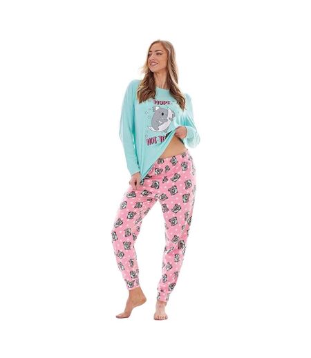 Ensemble De Pyjama Long Motif/style Koala Not Today Femme Bleu Rose Keanu