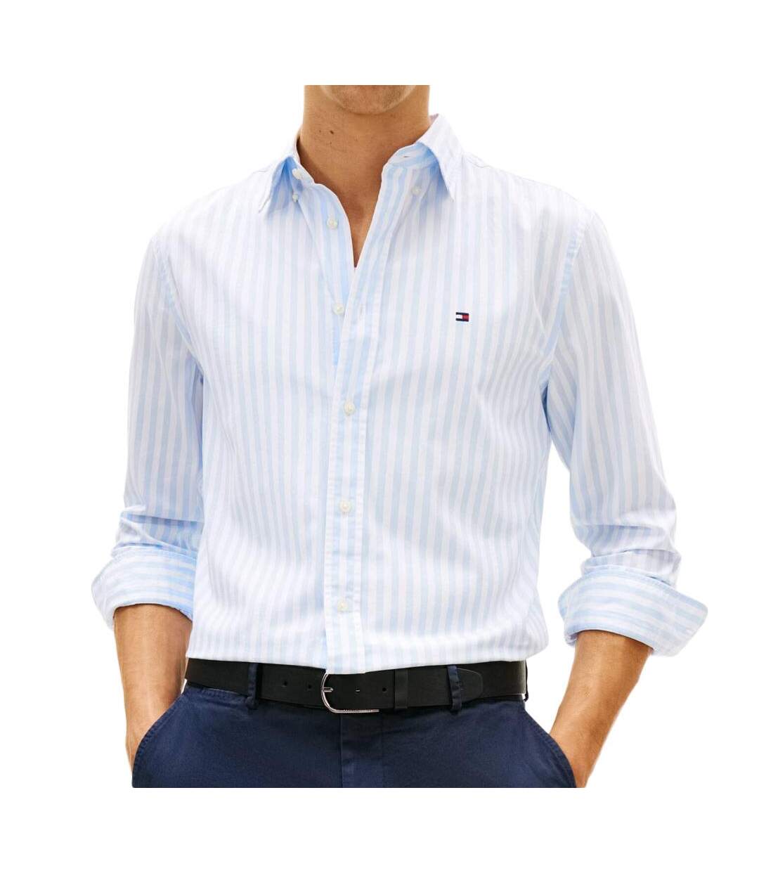 Chemise bleu/blanche homme tommy hilfiger poplin-1
