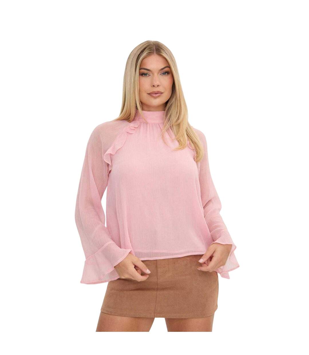 Blouse Manches Longues Motif/style Volanté Femme Rose Blush I Saw It First-1