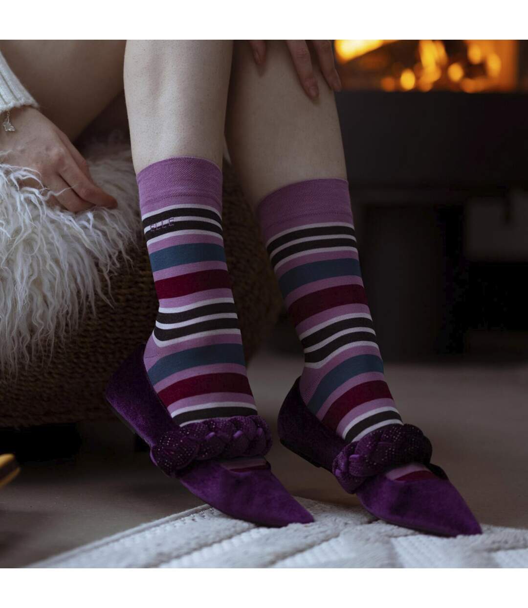 2 Pack Ladies Striped and Plain Bamboo Socks - Soft Breathable Everyday Comfort-4