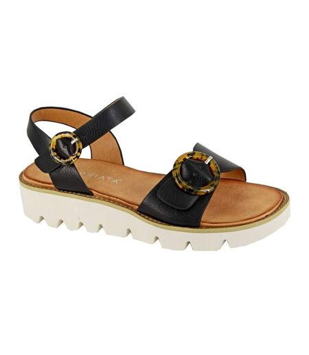 Womens/ladies Mimi Wedge Sandals Black White Cipriata
