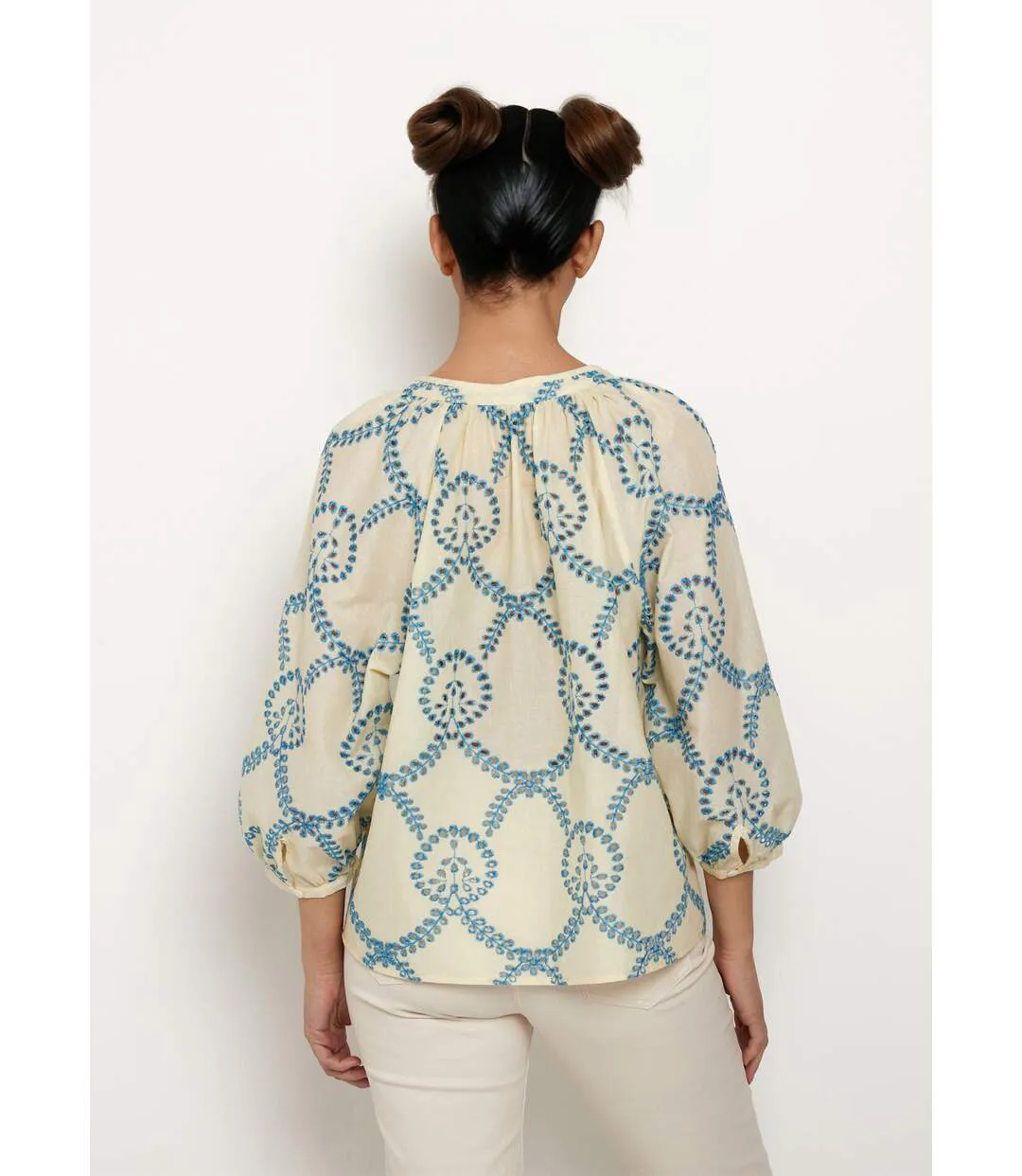 Blouse ample broderies ajourées manches 3/4-2