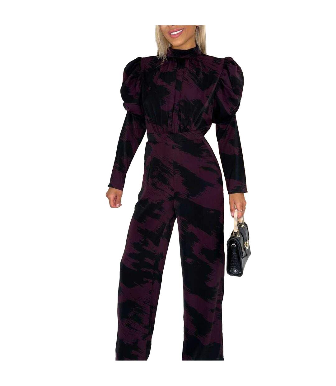 Combinaison Manches Bouffantes Motif/style Abstrait Femme Bordeaux AX Paris-1