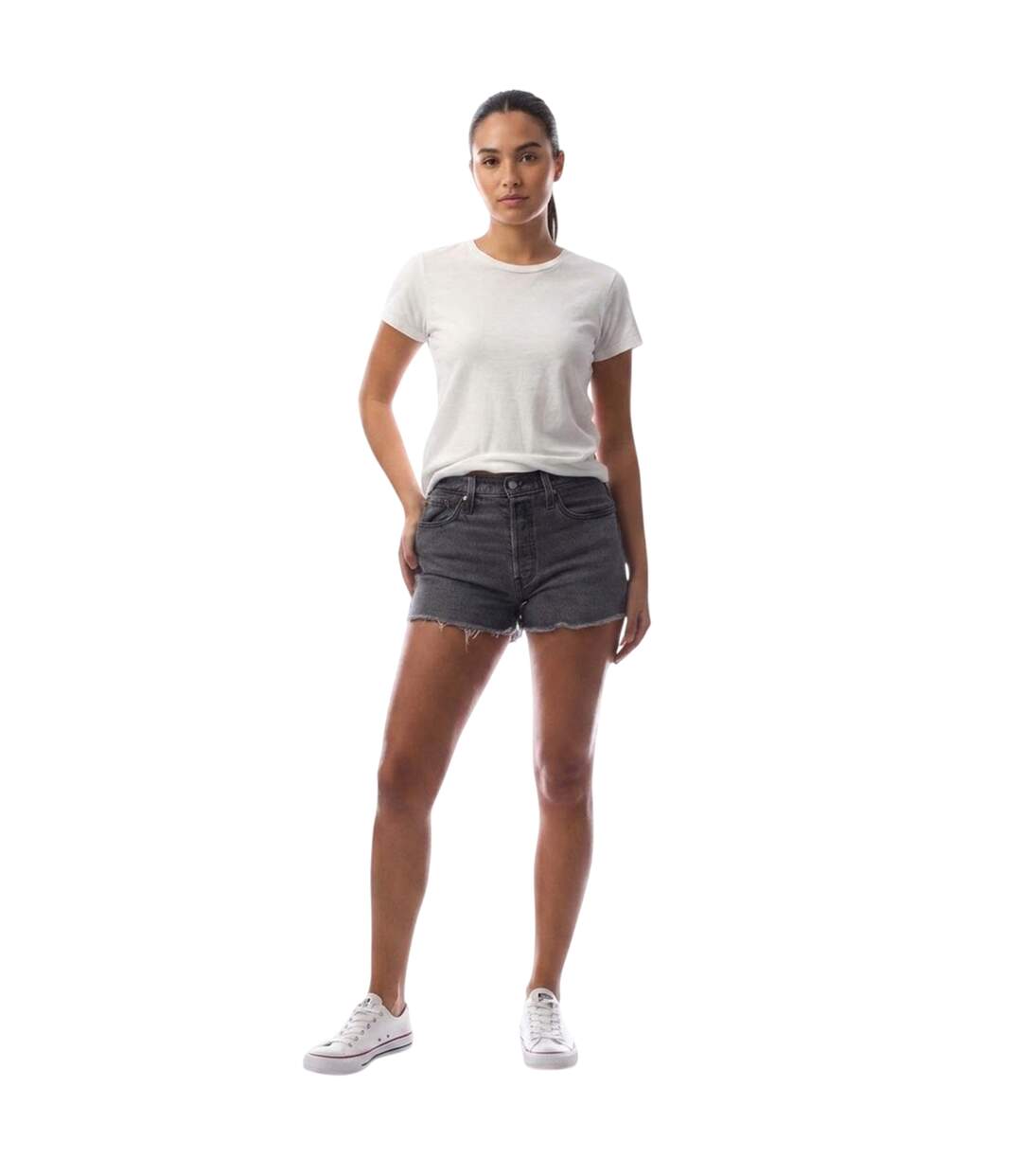 Womens/ladies 501 Original Jean Shorts Charcoal Grey Levis-4