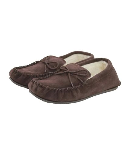 Unisex adult sheepskin lined moccasins dark brown Eastern Counties Leather