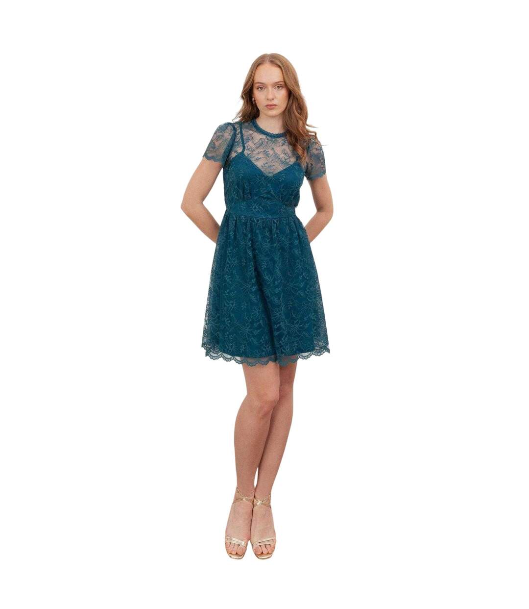 Robe Courte Motif/style Floral Femme Vert Sarcelle Lovedrobe-2