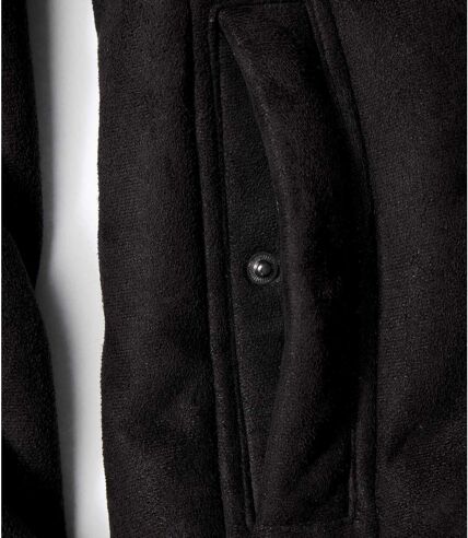 Men's Black Faux Suede Winter Jacket - Sherpa Lining - Full Zip