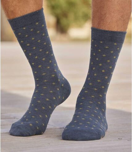 Pack of 4 Pairs of Men's Coloured Socks - Ochre Blue Navy Grey