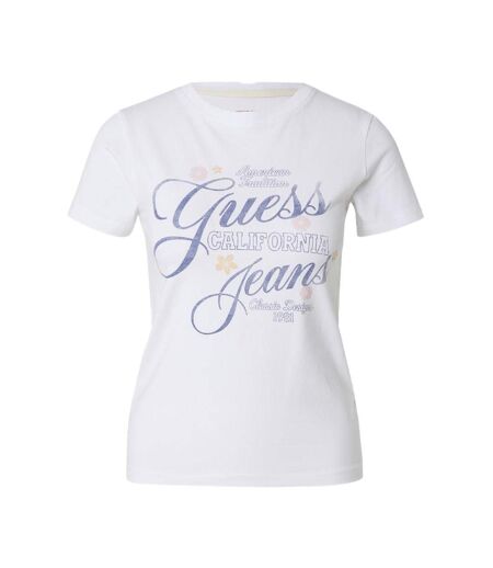 T-shirt Blanc/Bleu Femme Guess Flower - L