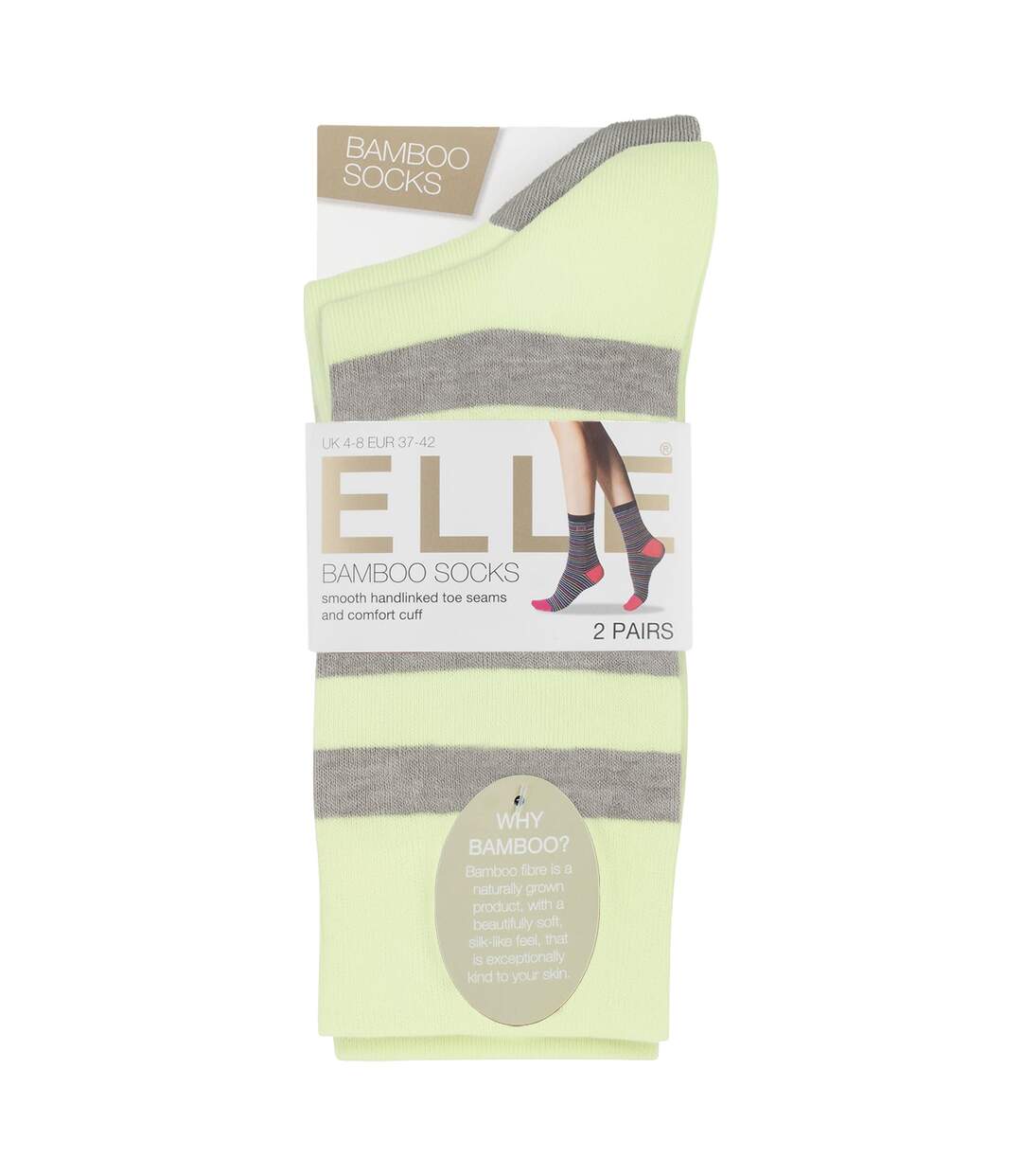 2 Pack Ladies Striped and Plain Bamboo Socks - Soft Breathable Everyday Comfort-2