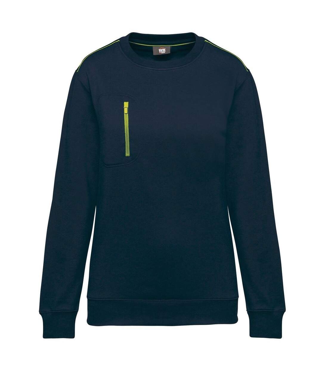 Sweat professionnel avec zip contrasté - Unisexe - WK403 - bleu marine et jaune fluo