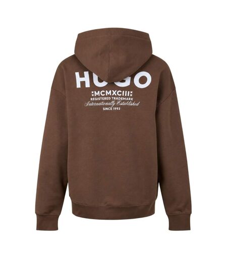 Mens Logo Cotton Overhead Relaxed Fit Hoodie Dark Brown Hugo