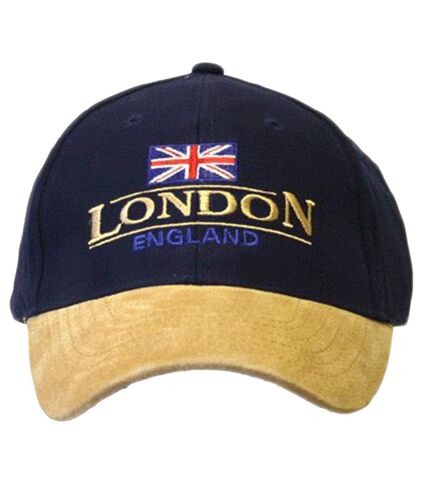 London England Baseball Cap Suede Cap with adjustable strap (Navy/ Beige)