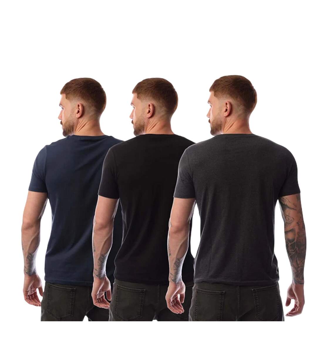 Lot De 3  T-shirts Motif/style Logo Homme Bleu Marine Gris Noir Bench-2