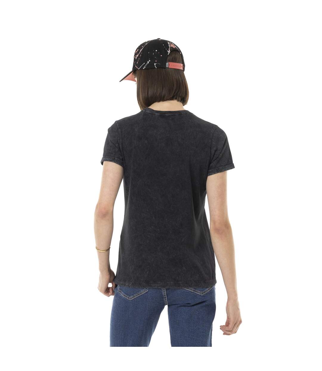 T-shirt femme uni col rond délavé et print devant Motor Vondutch-3