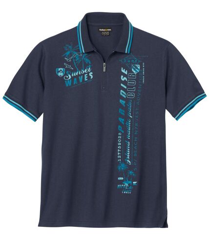Men's Zip-Neck Polo Shirt - Navy