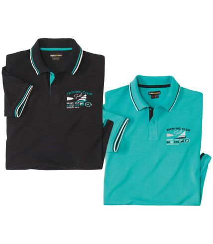 Pack of 2 Men's Yachting Polo Shirts - Black Turquoise