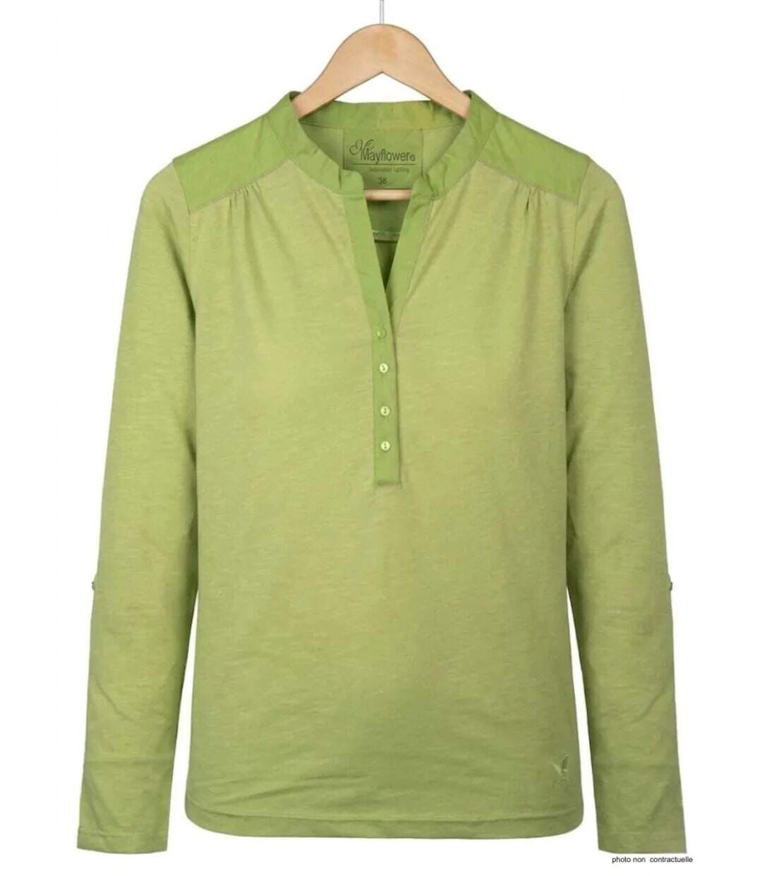 Tee-shirt MAYFLOWER DIMAGO3 manches longues : le style bi-matière vert anis-2