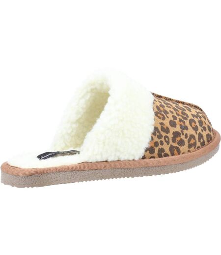 Womens/ladies arianna leopard print suede slippers brown/white Hush Puppies