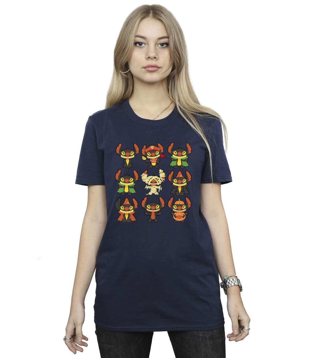 Disney Womens/Ladies Lilo & Stitch Halloween Costumes Cotton Boyfriend T-Shirt (Bleu marine) - UTBI30511-2