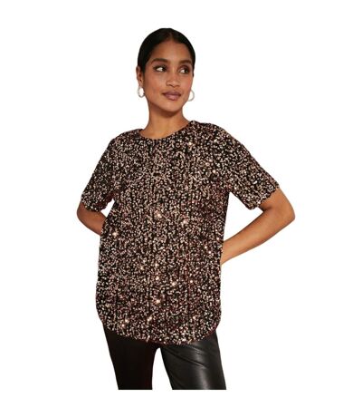 Womens/ladies sequin short-sleeved top gold Dorothy Perkins