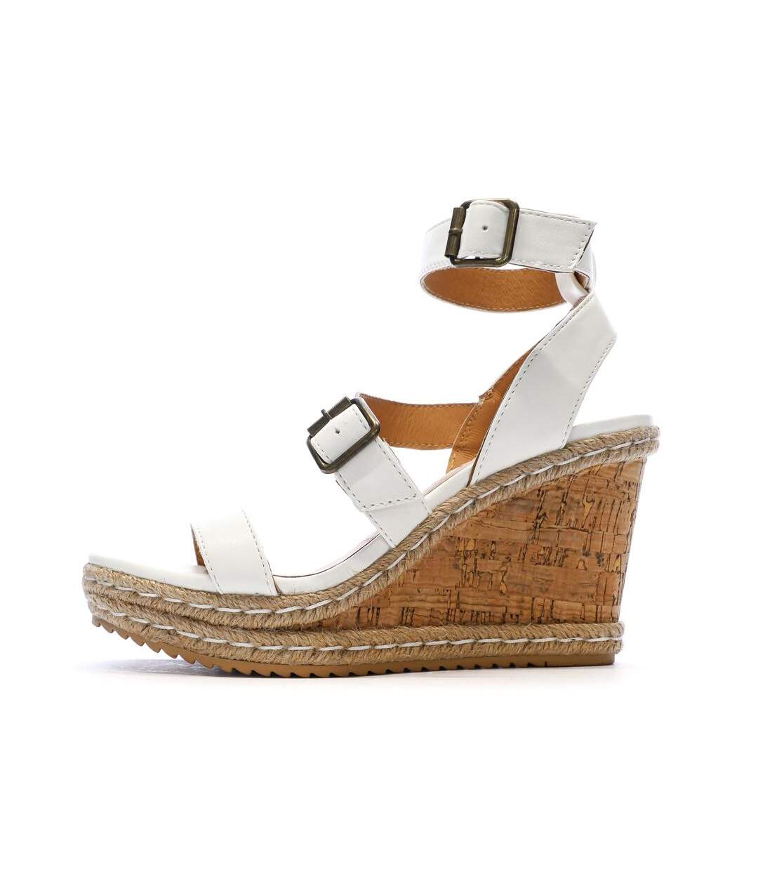 Sandales compensée blanches femme chattawak summer camel-1