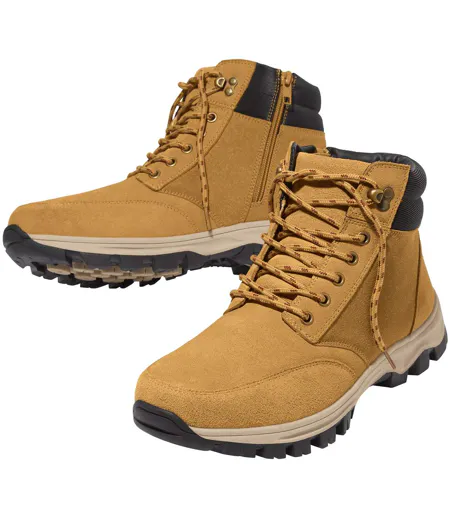 Wysokie, kamelowe buty z suwakiem