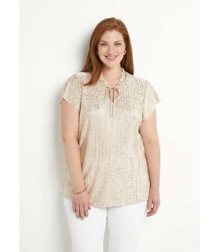 T-shirt long imprimé doré manches courtes