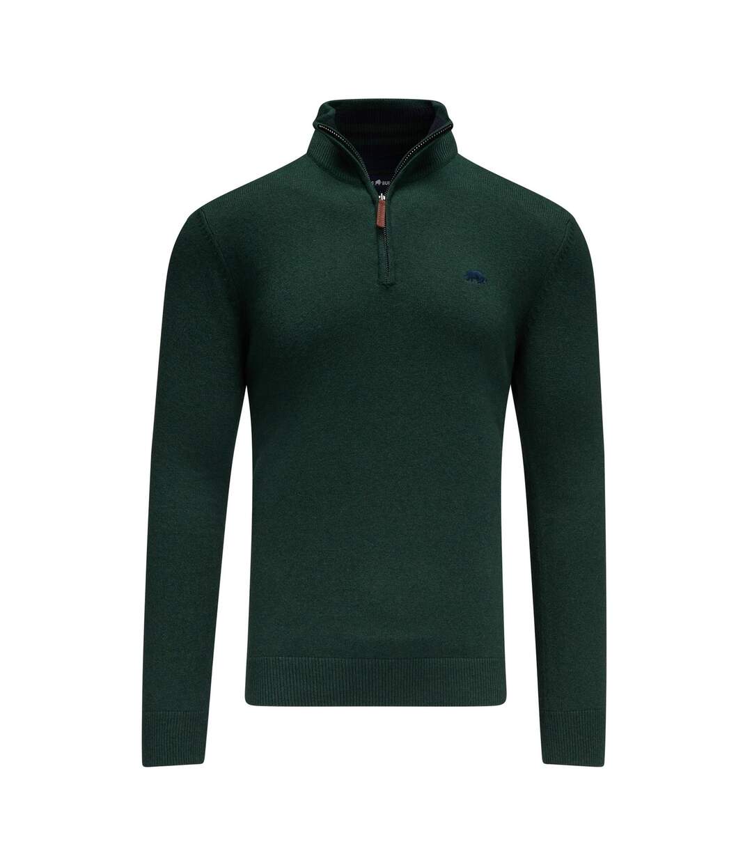 Mens classic knitted cashmere blend quarter zip jumper forest Raging Bull-3