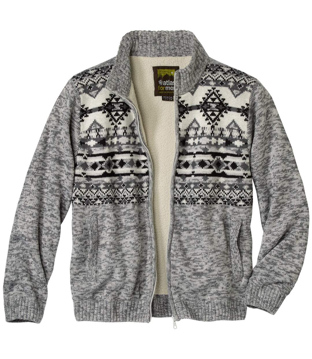 Men's Grey Patterned Knitted Jacket