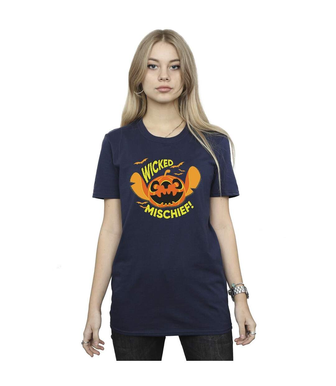 Disney Womens/Ladies Lilo And Stitch Wicked Mischief Cotton Boyfriend T-Shirt (Bleu marine) - UTBI30010-2