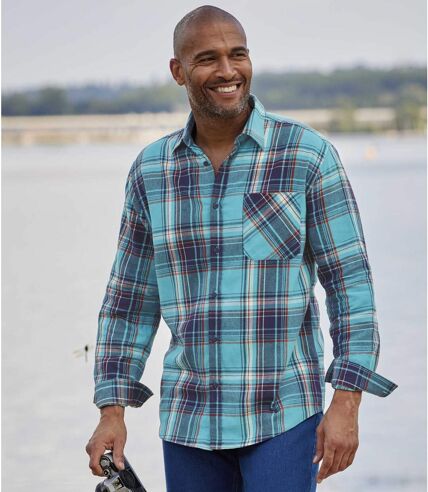 Chemise à carreaux en flanelle homme - turquoise