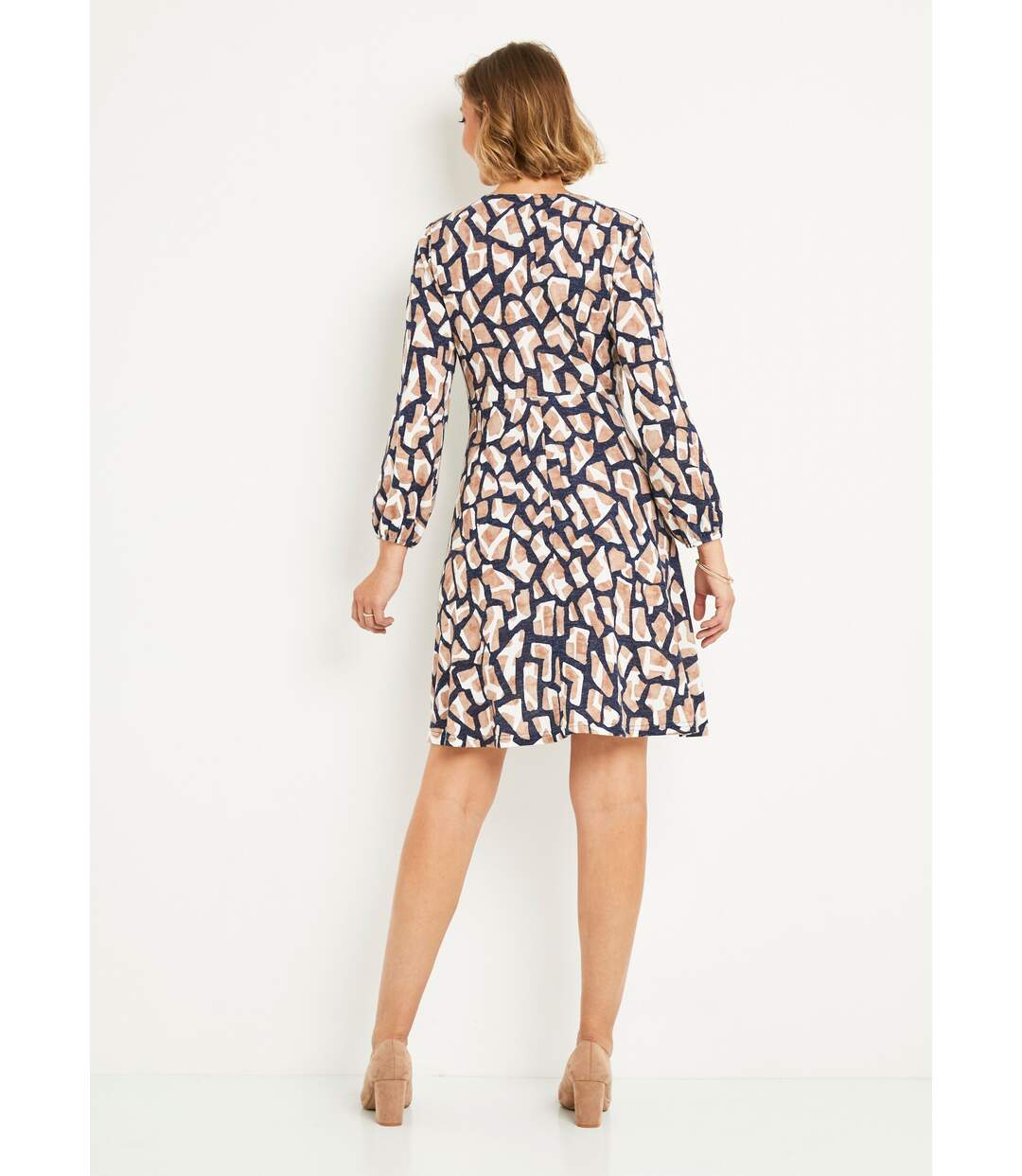 Robe courte maille graphique col V-2