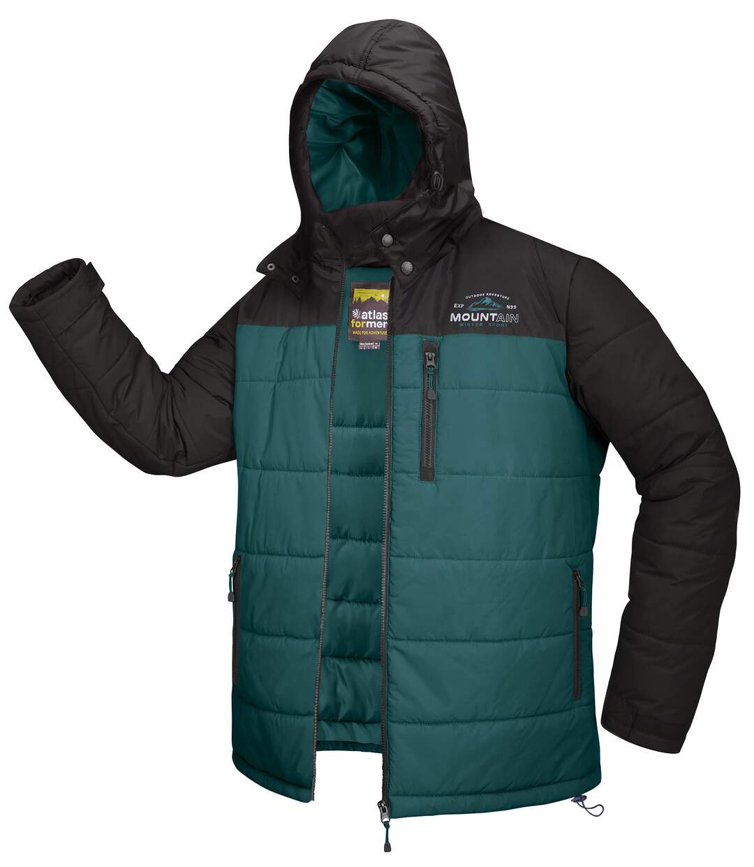 Men's Two-Tone Padded Jacket - Black Green-2