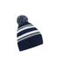 Unisex adult fan striped beanie french navy/white Beechfield-1
