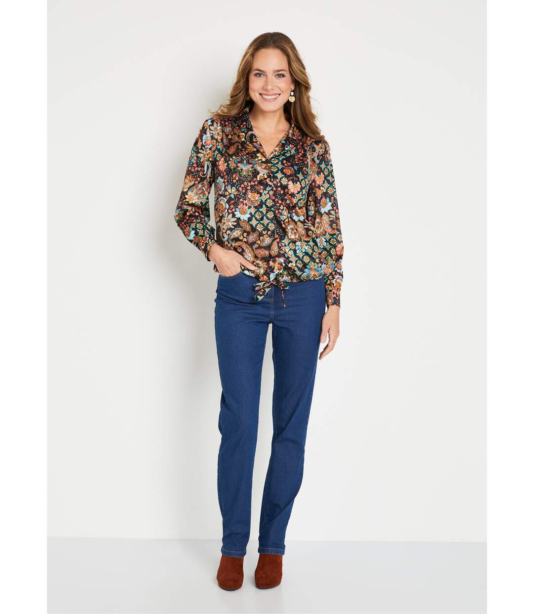Chemisier blouson court imprimé col tailleur-3