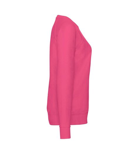 Womens/ladies lightweight lady fit raglan sweatshirt fuchsia Fruit of the Loom