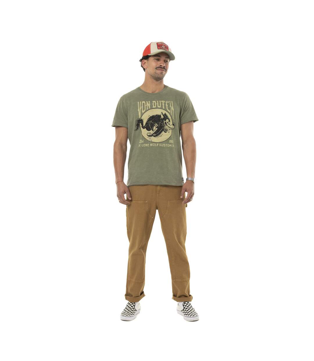 T-shirt homme col rond regular en coton effet usé print devant Lone Vondutch-4