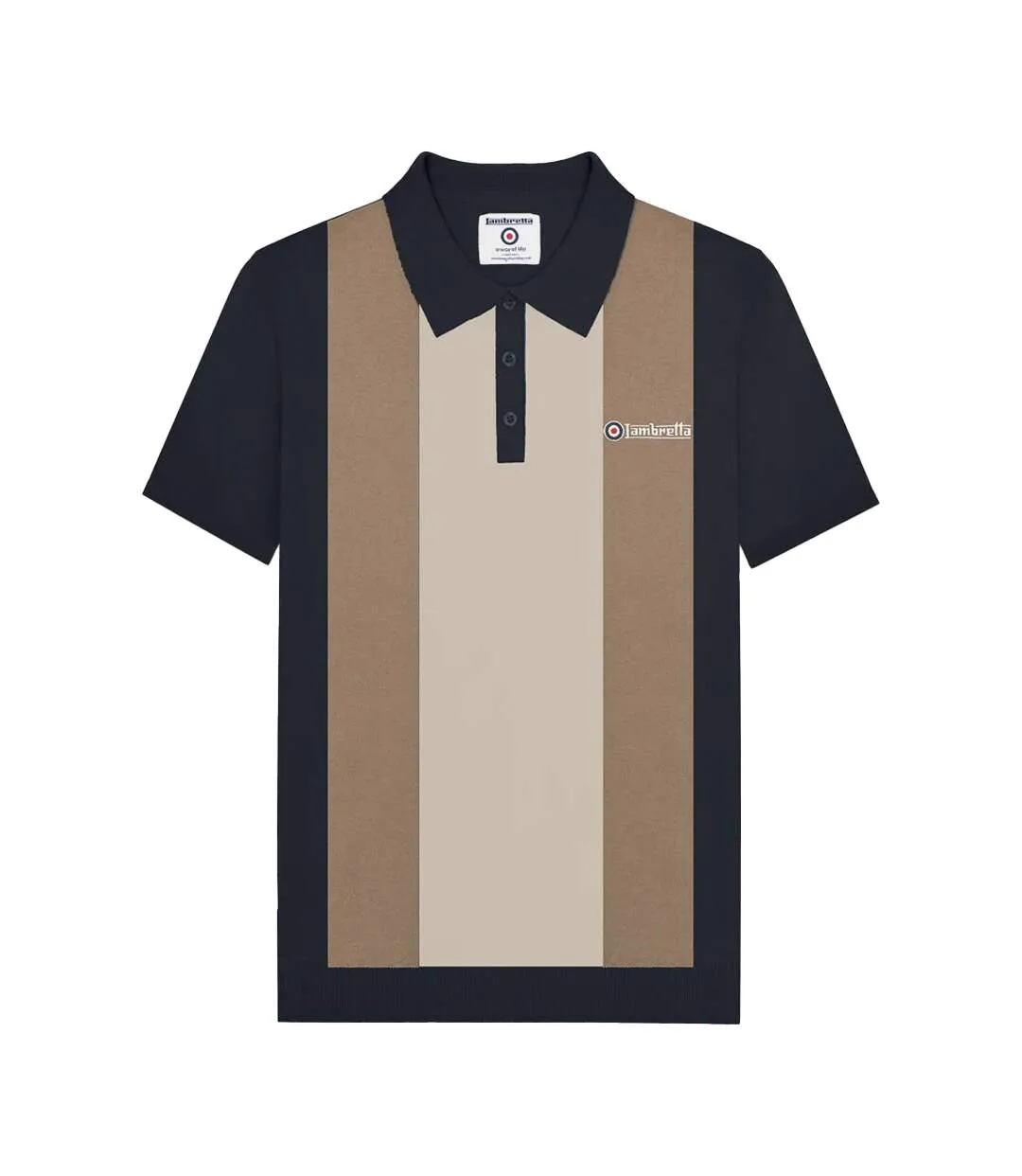 Polo Motif/style Rayure Verticale Homme Bleu Marine Marron Clair Argenté Lambretta-2